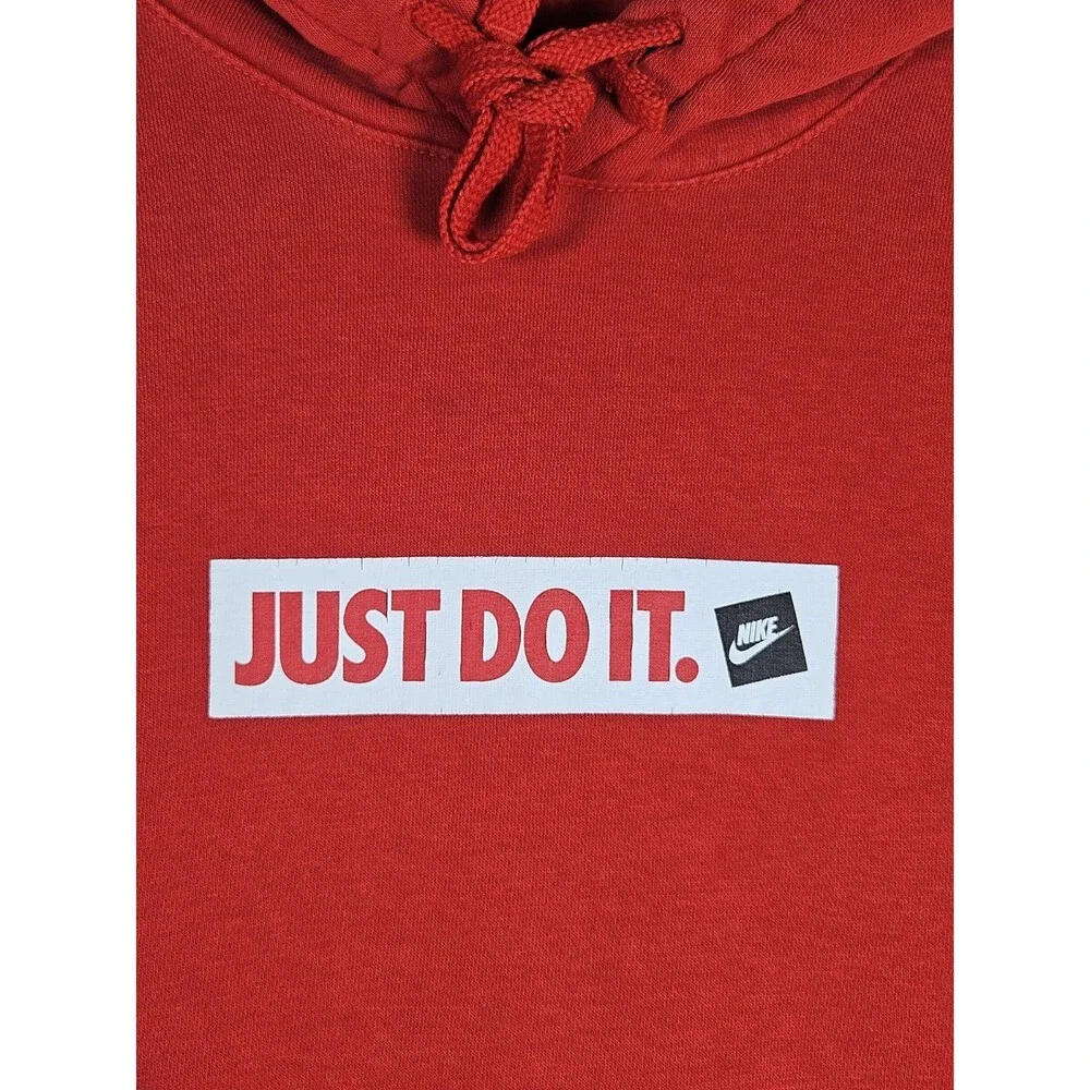 Nike Sportswear Hoodie Mens XL Red Just Do It Box Logo Fleece Pullover Gorpcore